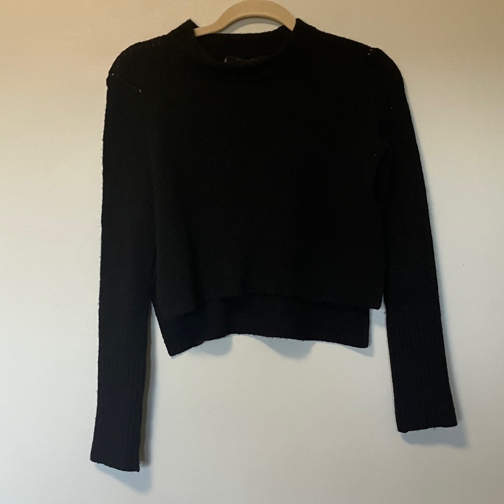 All Saints Yak Wool Blend Black Long Sleeve Crop Sweater